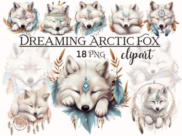 Download Cute Dreaming Arctic Fox Boho Clipart - Boho clipart Collection